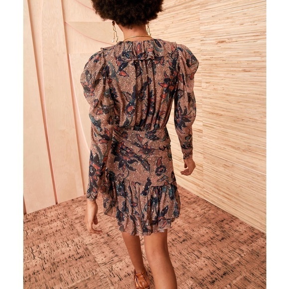 Ulla Johnson Mini Silk Long-Sleeve Ruffle Cecily Floral Dress - Picture 5 of 6